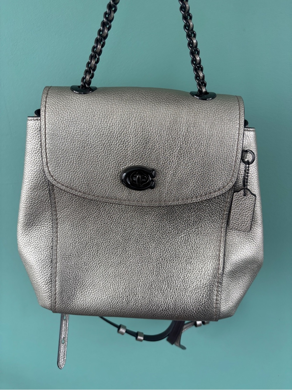 Coach Parker 18 Leather Convertible Backpack Purse Handbag in metallic color